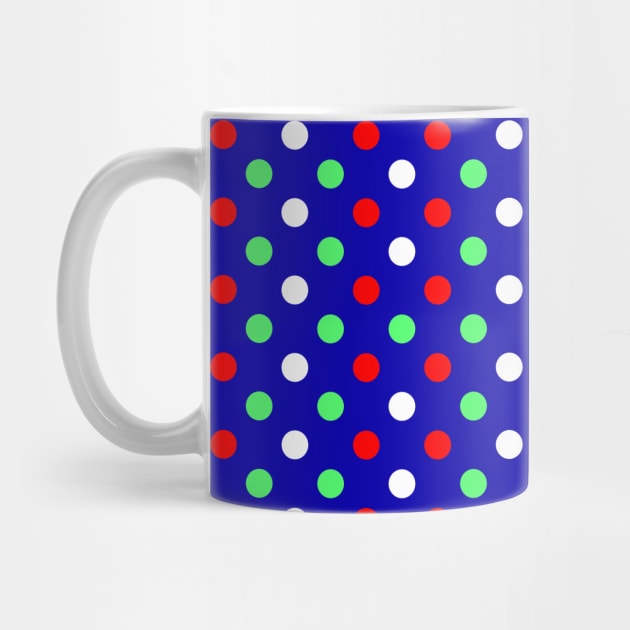 Christmas - Red, Green & White Polka Dots Pattern on Blue Background by DesignWood Atelier